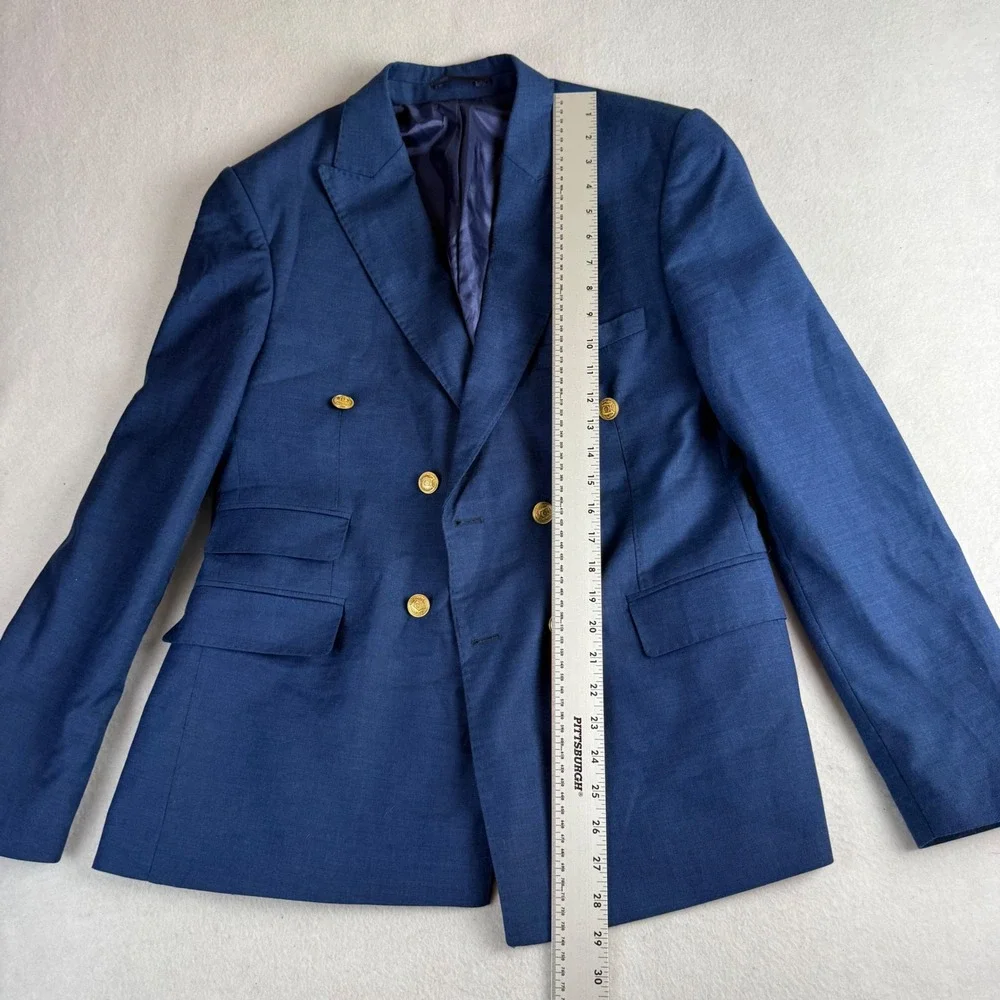 Luis Armoni Men's Blue Double Breasted Blazer Gold Crest Buttons 50 40R
